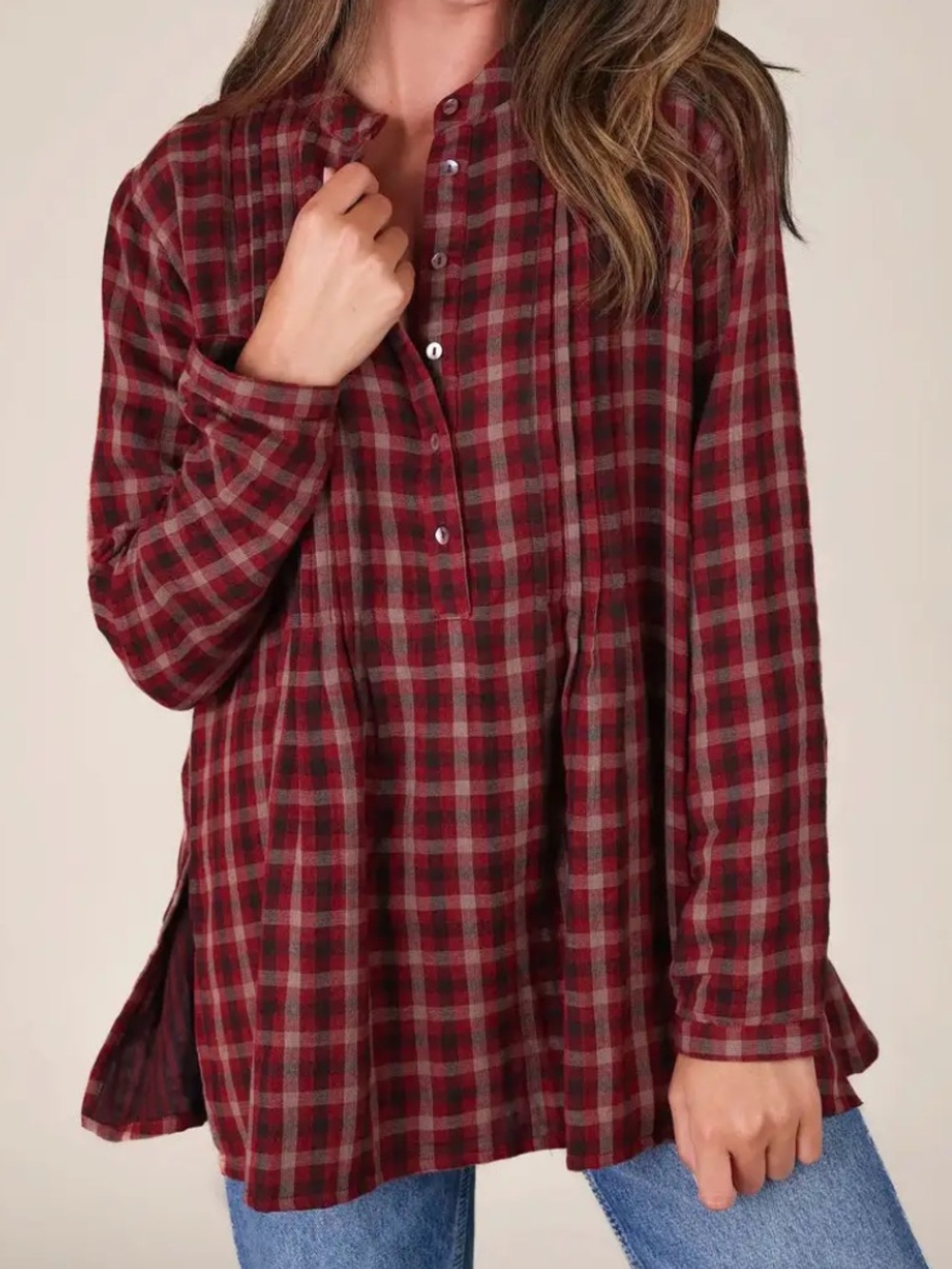 Natural Life Red Plaid Pullover Tunic Top Size Small